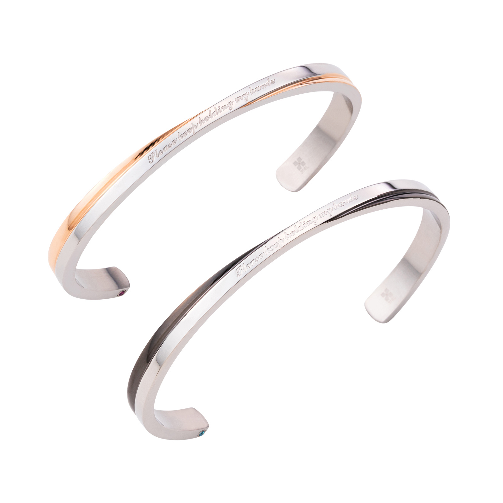 ステンレス カラーストーン ペアバングル