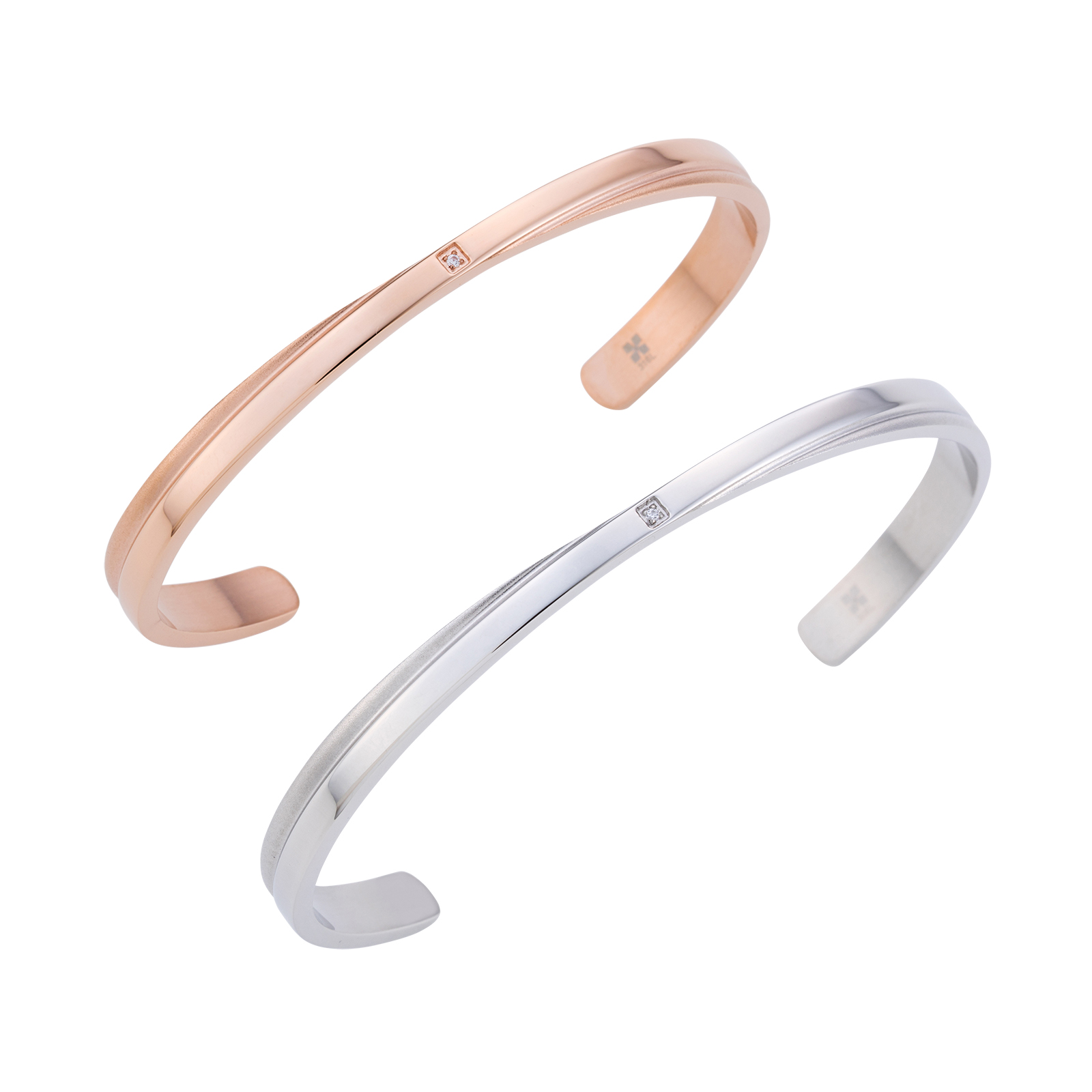 ステンレス マット クロス ペアバングル