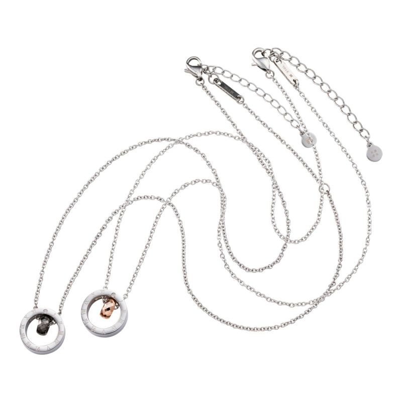 ペアネックレス 刻印可能 サークルトップ タングステン アレルギーフリー サージカルステンレス316L 時計 ローマ数字 ピンク＆ブラック 4SUP025GO＆4SUP025BK