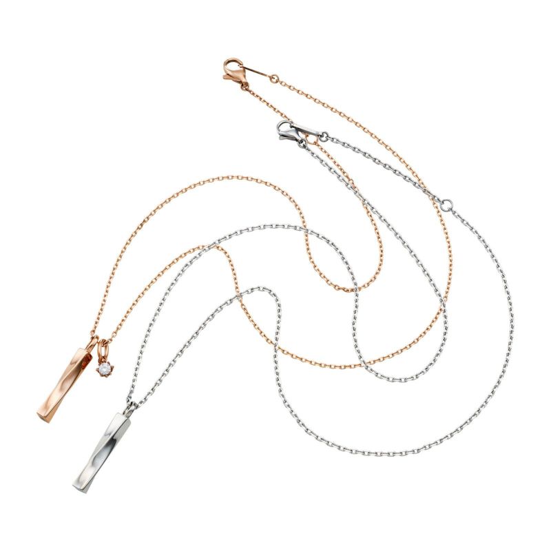 ペアネックレス アレルギーフリー サージカルステンレス316L ツイスト ピンク＆シルバー 4SUP045GO＆4SUP046SV