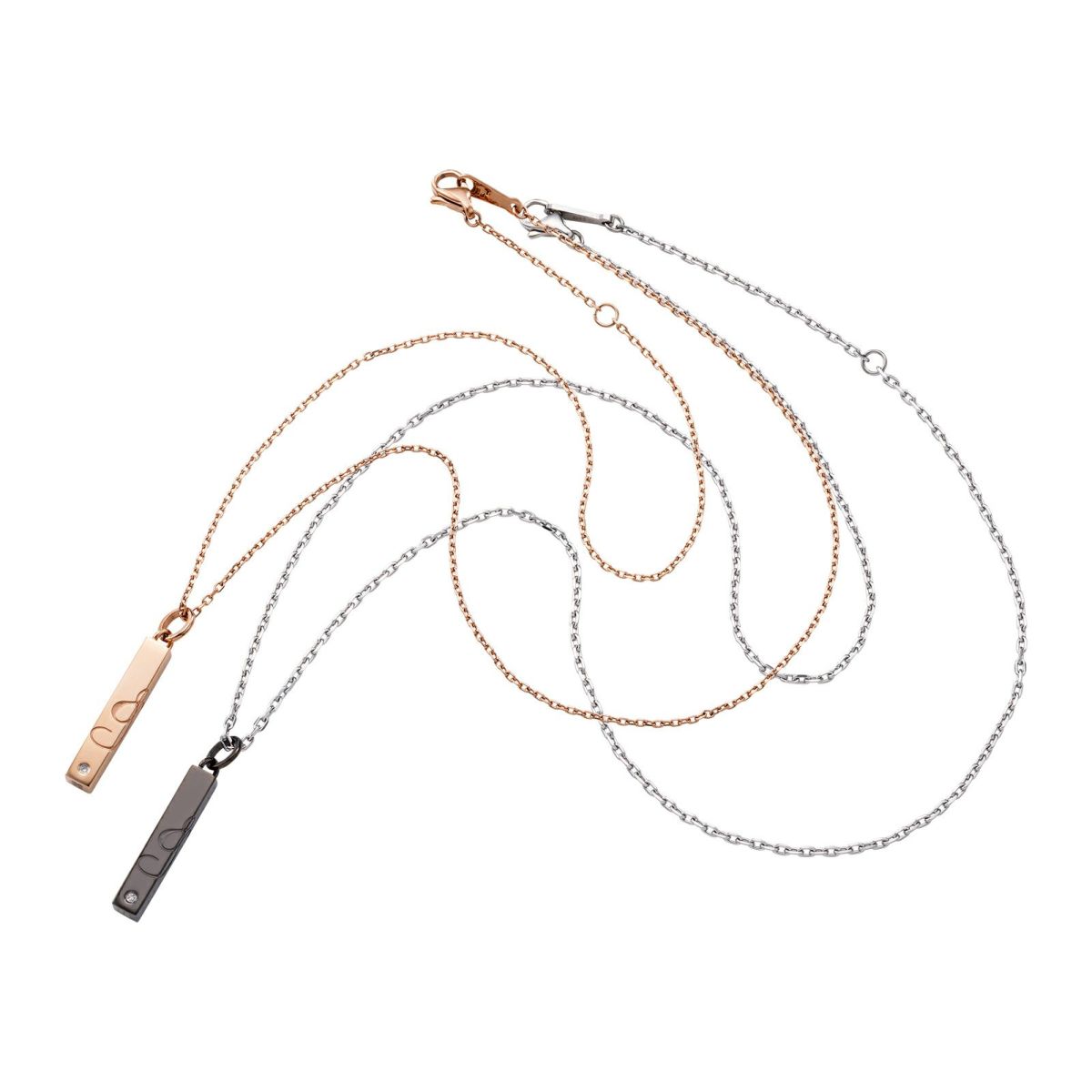 ペアネックレス 刻印可能 アレルギーフリー サージカルステンレス316L 角柱 プリズム「＆」ピンク＆ブラック 4SUP055GO＆4SUP055BK