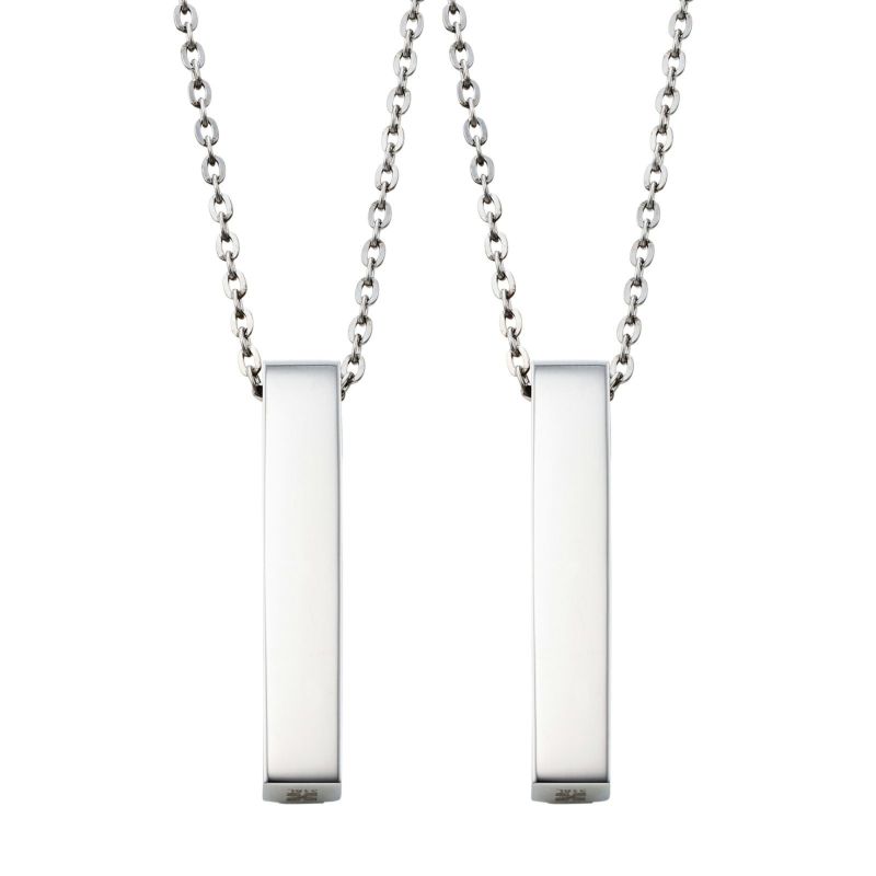 ペアネックレス 刻印可能 誕生月カラーキュービック アレルギーフリー サージカルステンレス316L 角柱 ピンク＆ピンク 4SUP200GO&4SUP200GO