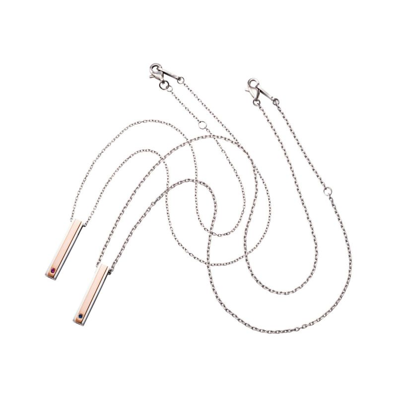 ペアネックレス 刻印可能 誕生月カラーキュービック アレルギーフリー サージカルステンレス316L 角柱 ピンク＆ピンク 4SUP200GO&4SUP200GO