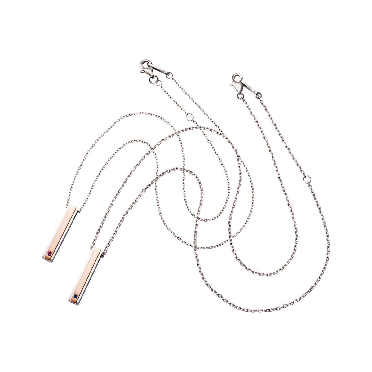 ペアネックレス 刻印可能 誕生月カラーキュービック アレルギーフリー サージカルステンレス316L 角柱 ピンク＆ピンク 4SUP200GO&4SUP200GO