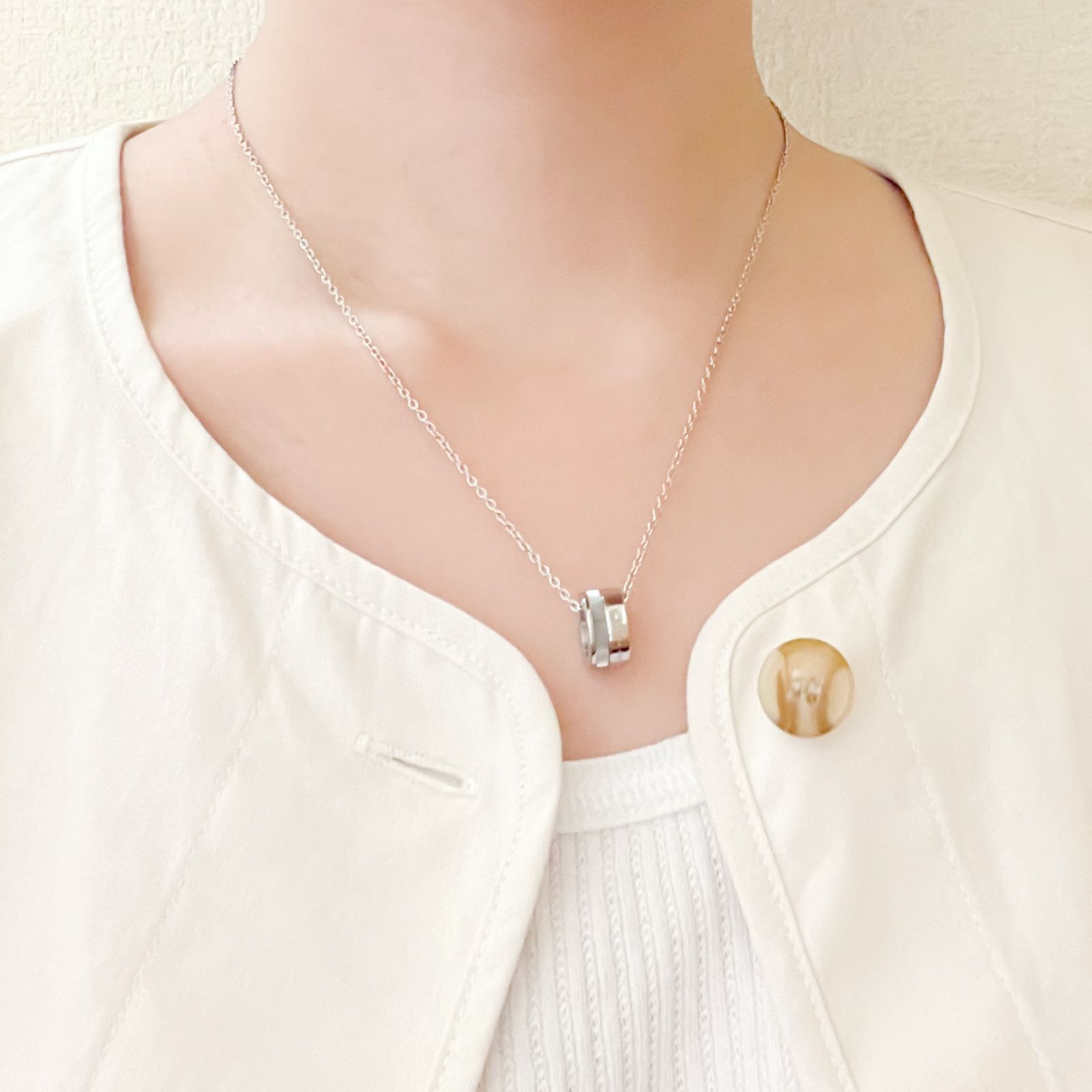レディースネックレス 刻印可能 あなたは私の全て アレルギーフリー サージカルステンレス316L シェル メッセージ ホワイト 4SUP066WH