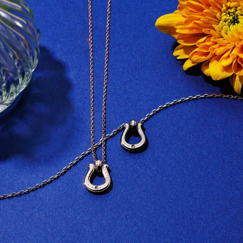 ペアネックレス 円周率 馬蹄 ホースシュー アレルギーフリー サージカルステンレス316L ピンク＆ブラック 4SUP067GO&4SUP067BK