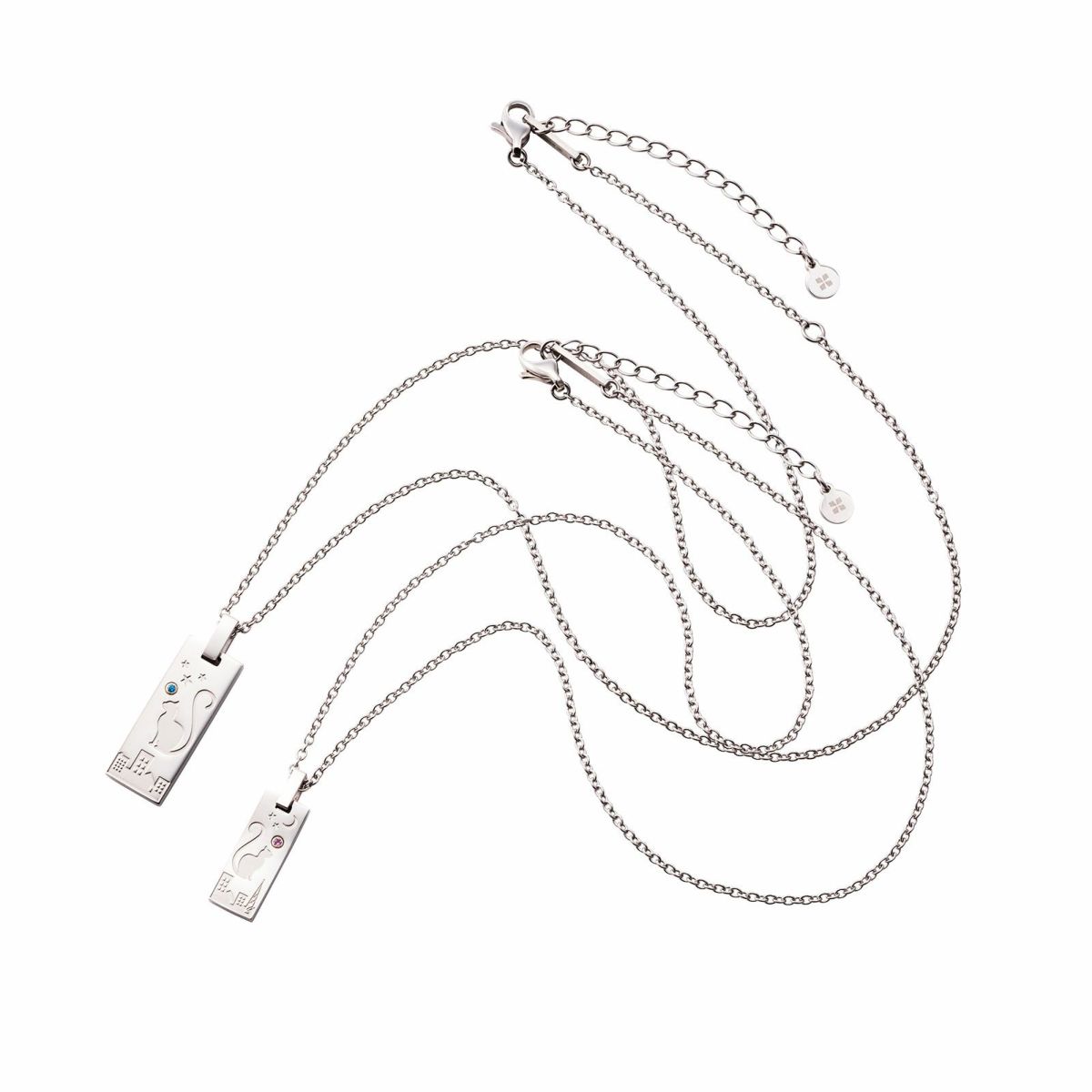 猫 ペアネックレス 刻印可能 誕生月カラーキュービック アレルギーフリー サージカルステンレス316L シルバー＆シルバー 4SUP209SV&4SUP210SV