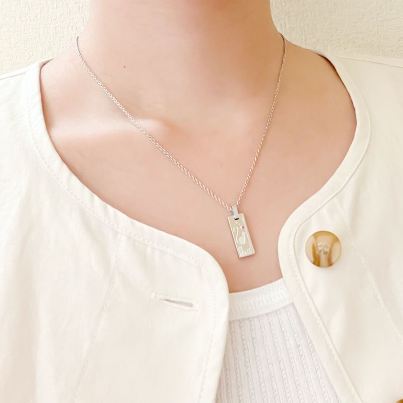 猫 ペアネックレス 刻印可能 誕生月カラーキュービック アレルギーフリー サージカルステンレス316L シルバー＆シルバー 4SUP209SV&4SUP210SV