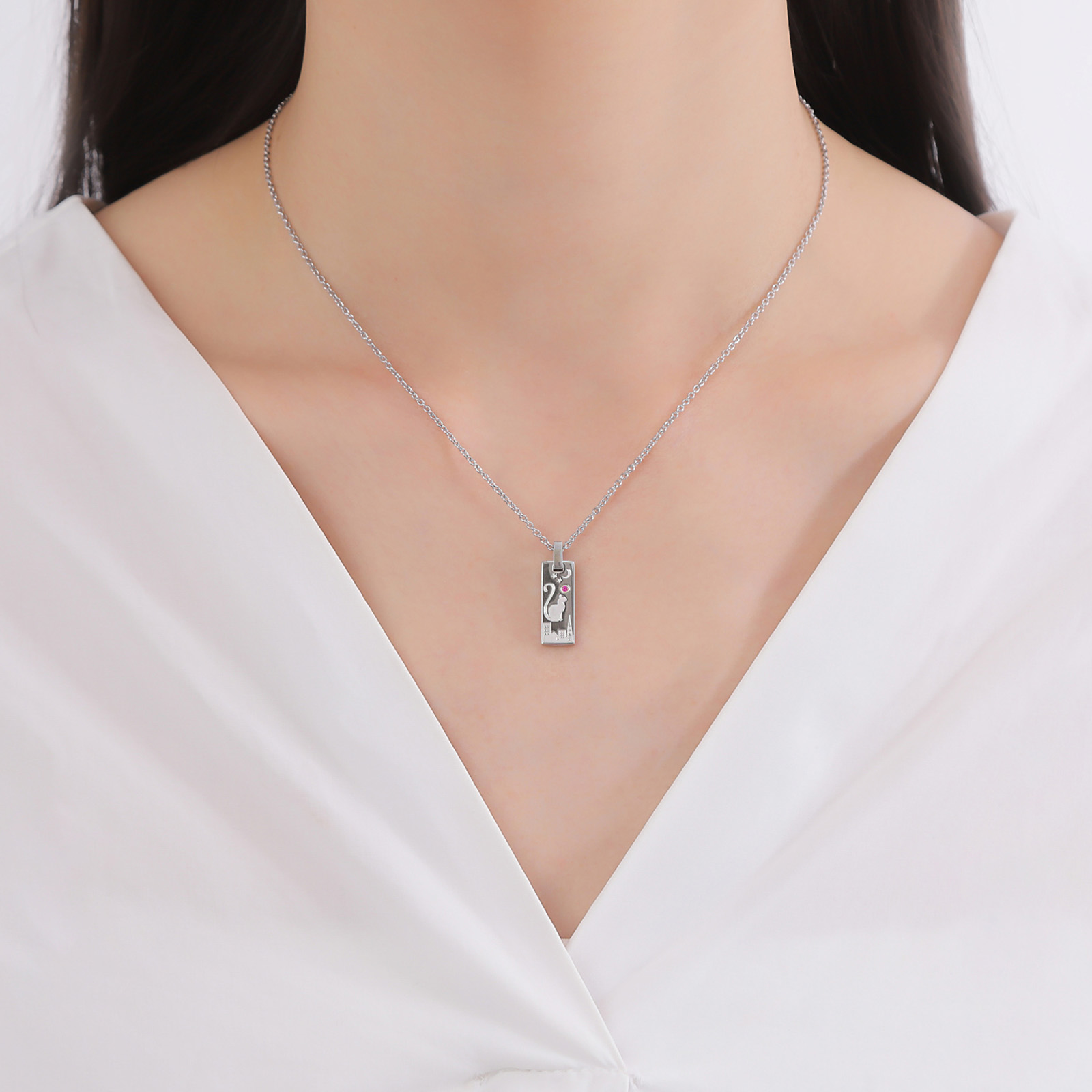 猫 レディースネックレス 刻印可能 誕生月カラーキュービック アレルギーフリー サージカルステンレス316L シルバー 4SUP209SV
